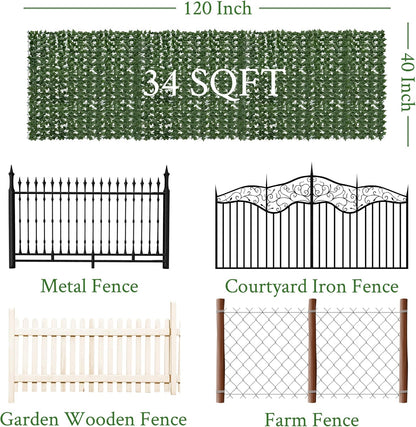 60"x128" (53.5 Sqft), Artificial Ivy Vine Privacy Fence Screen Roll