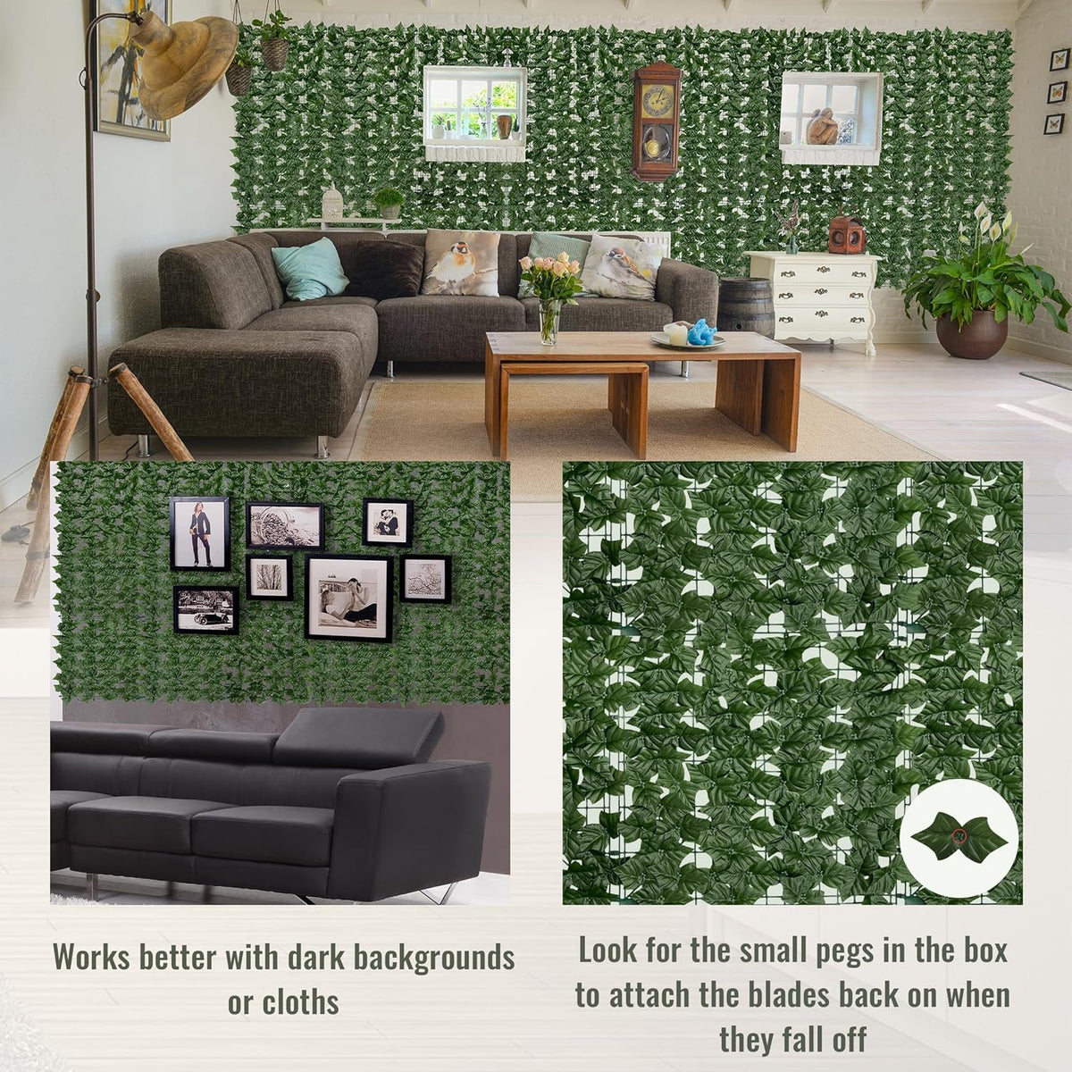 60"x128" (53.5 Sqft), Artificial Ivy Vine Privacy Fence Screen Roll