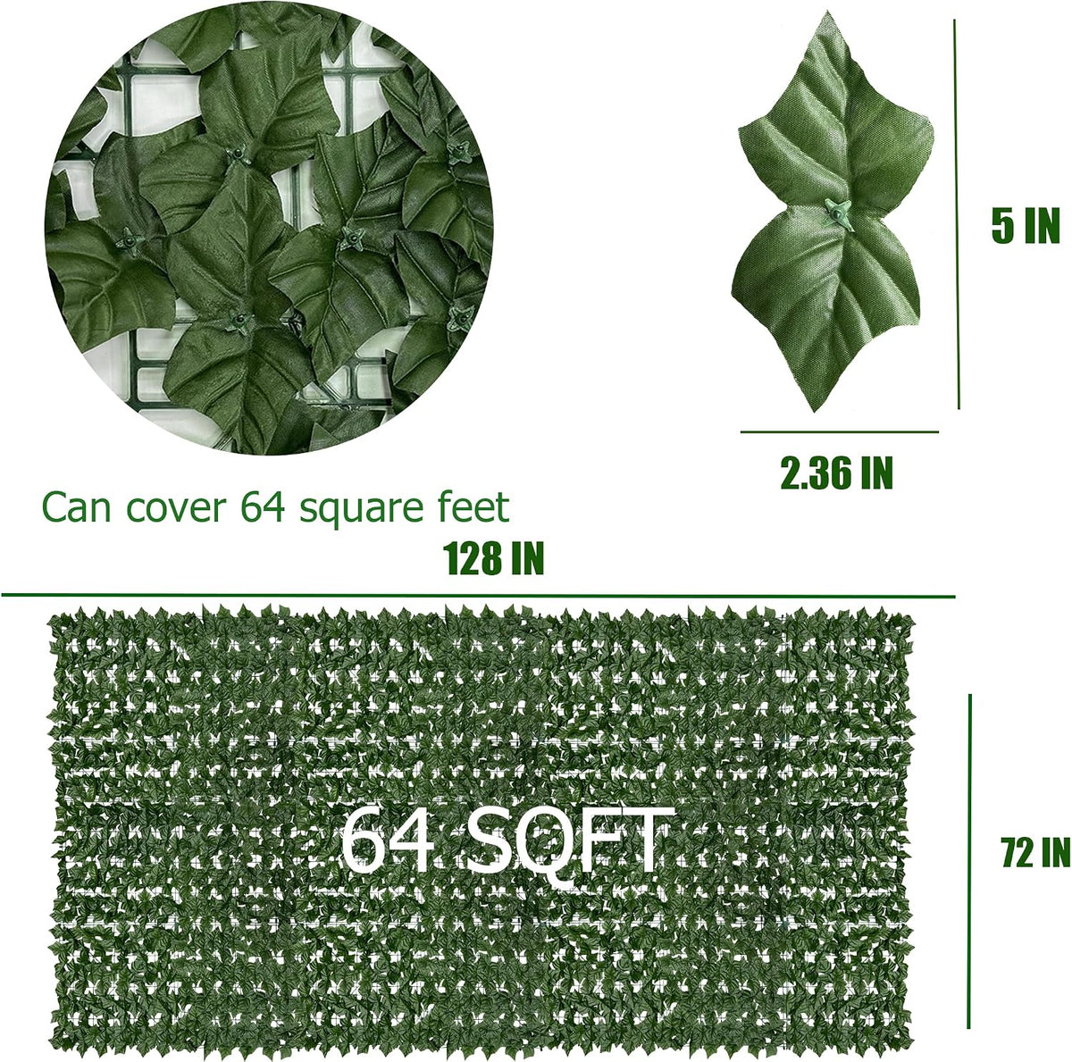 60"x128" (53.5 Sqft), Artificial Ivy Vine Privacy Fence Screen Roll