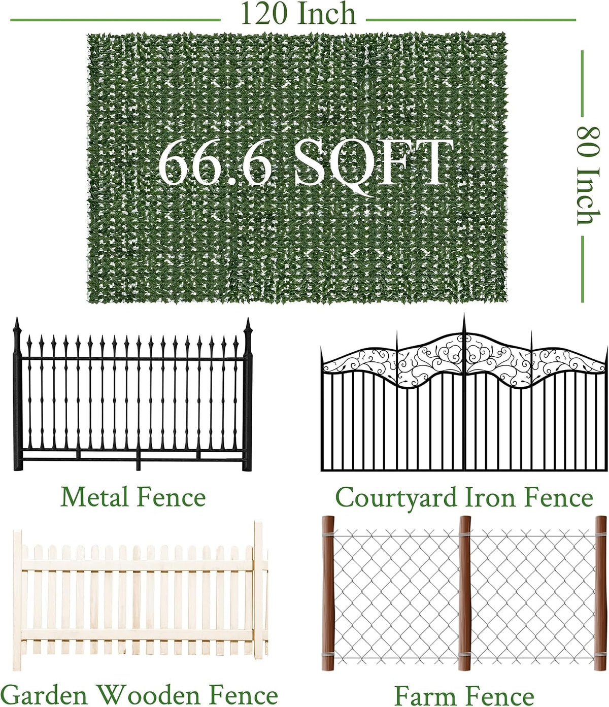 60"x128" (53.5 Sqft), Artificial Ivy Vine Privacy Fence Screen Roll