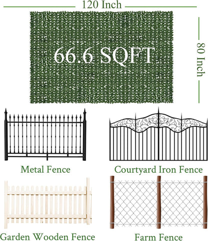 60"x128" (53.5 Sqft), Artificial Ivy Vine Privacy Fence Screen Roll