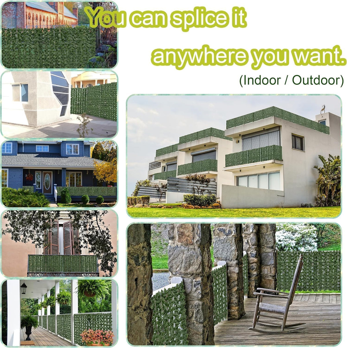 60"x128" (53.5 Sqft), Artificial Ivy Vine Privacy Fence Screen Roll