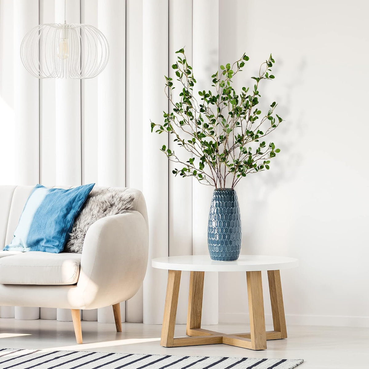 43’’ Artificial Ficus Branches Faux Leaf Spray Green Eucalyptus Branches Artificial Greenery Stems Fake Ficus Twig Plants for Home Office Wedding Vase Filler Shop Decoration