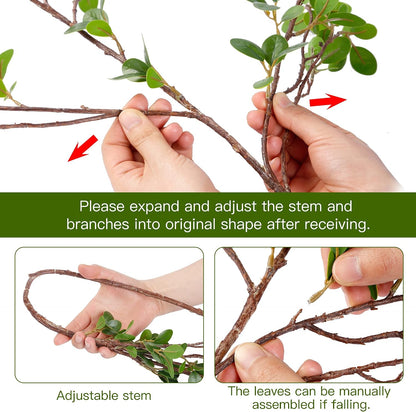43’’ Artificial Ficus Branches Faux Leaf Spray Green Eucalyptus Branches Artificial Greenery Stems Fake Ficus Twig Plants for Home Office Wedding Vase Filler Shop Decoration