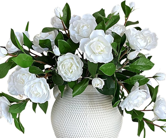 4Pcs Artificial Gardenia Flowers White Gardenia Flowers with Stems Real Looking Gardenia Fake Flowers Faux Gardenia Flowers Bouquet for Wedding Party Home Office Decor