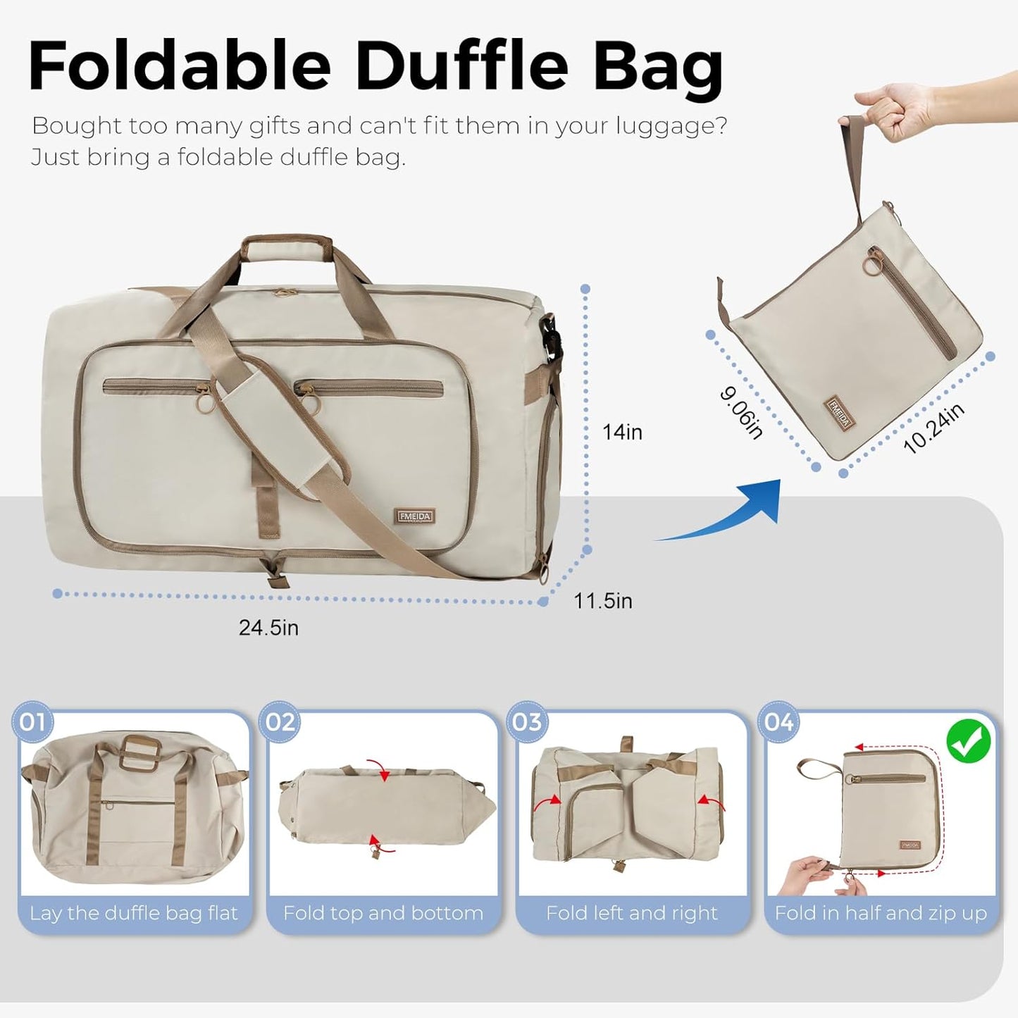 65L Duffle Bag Foldable Travel Duffel Bags for Men Women Travel Bag | Shoes Compartment, 65L Large Capacity, Foldable, Packable, Water Repellent, Tear Resistant, for Traveling Gym Overnight Camp