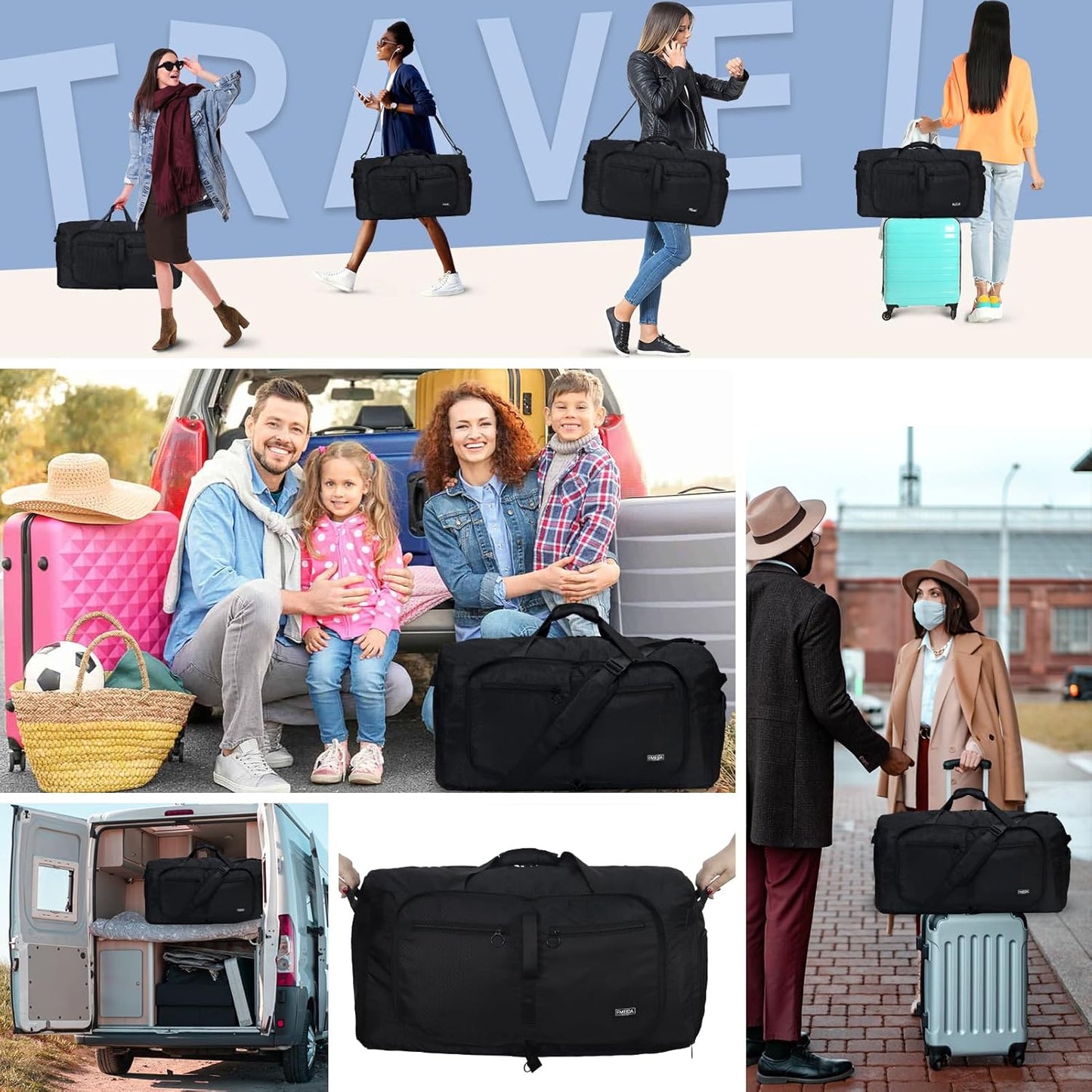 65L Duffle Bag Foldable Travel Duffel Bags for Men Women Travel Bag | Shoes Compartment, 65L Large Capacity, Foldable, Packable, Water Repellent, Tear Resistant, for Traveling Gym Overnight Camp