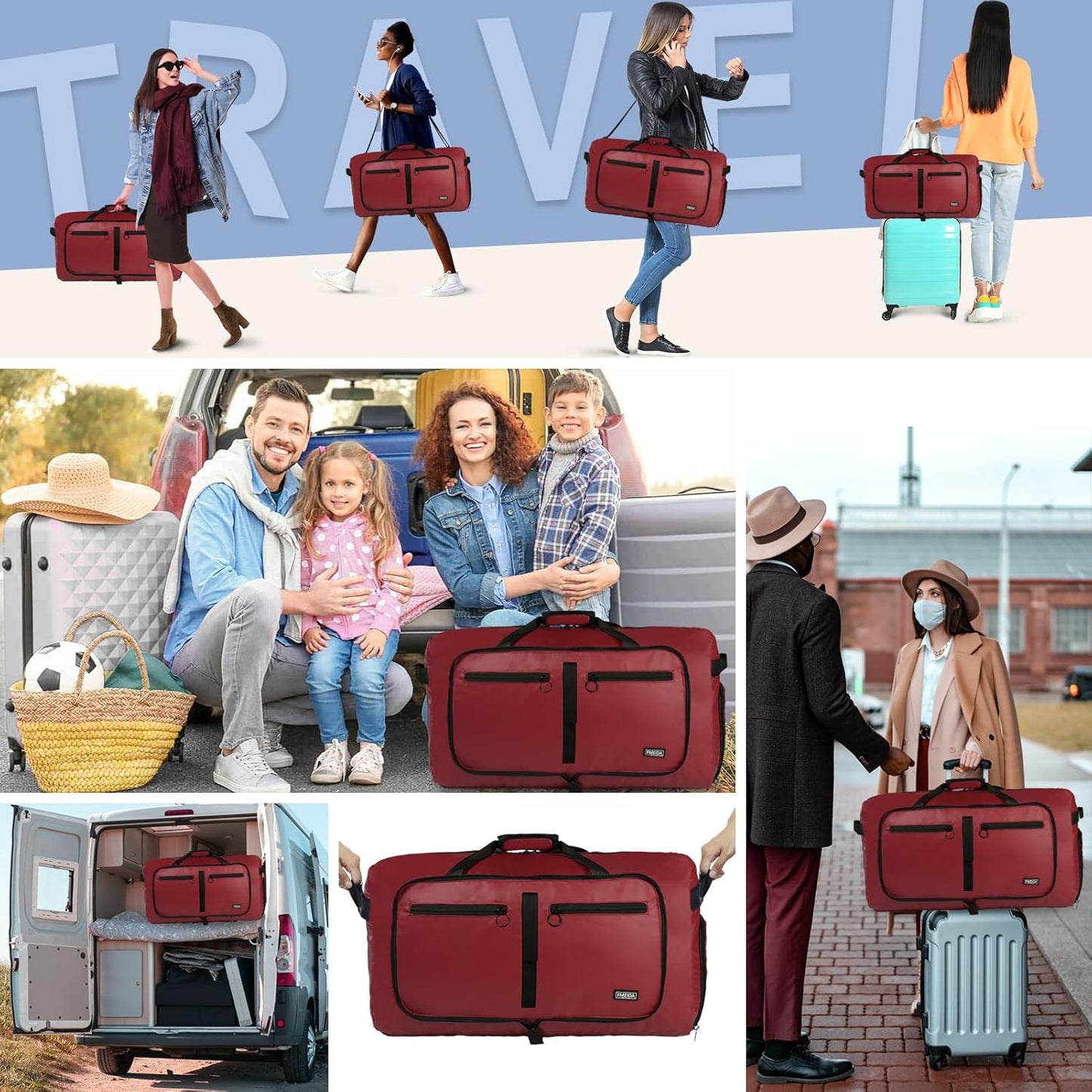 65L Duffle Bag Foldable Travel Duffel Bags for Men Women Travel Bag | Shoes Compartment, 65L Large Capacity, Foldable, Packable, Water Repellent, Tear Resistant, for Traveling Gym Overnight Camp
