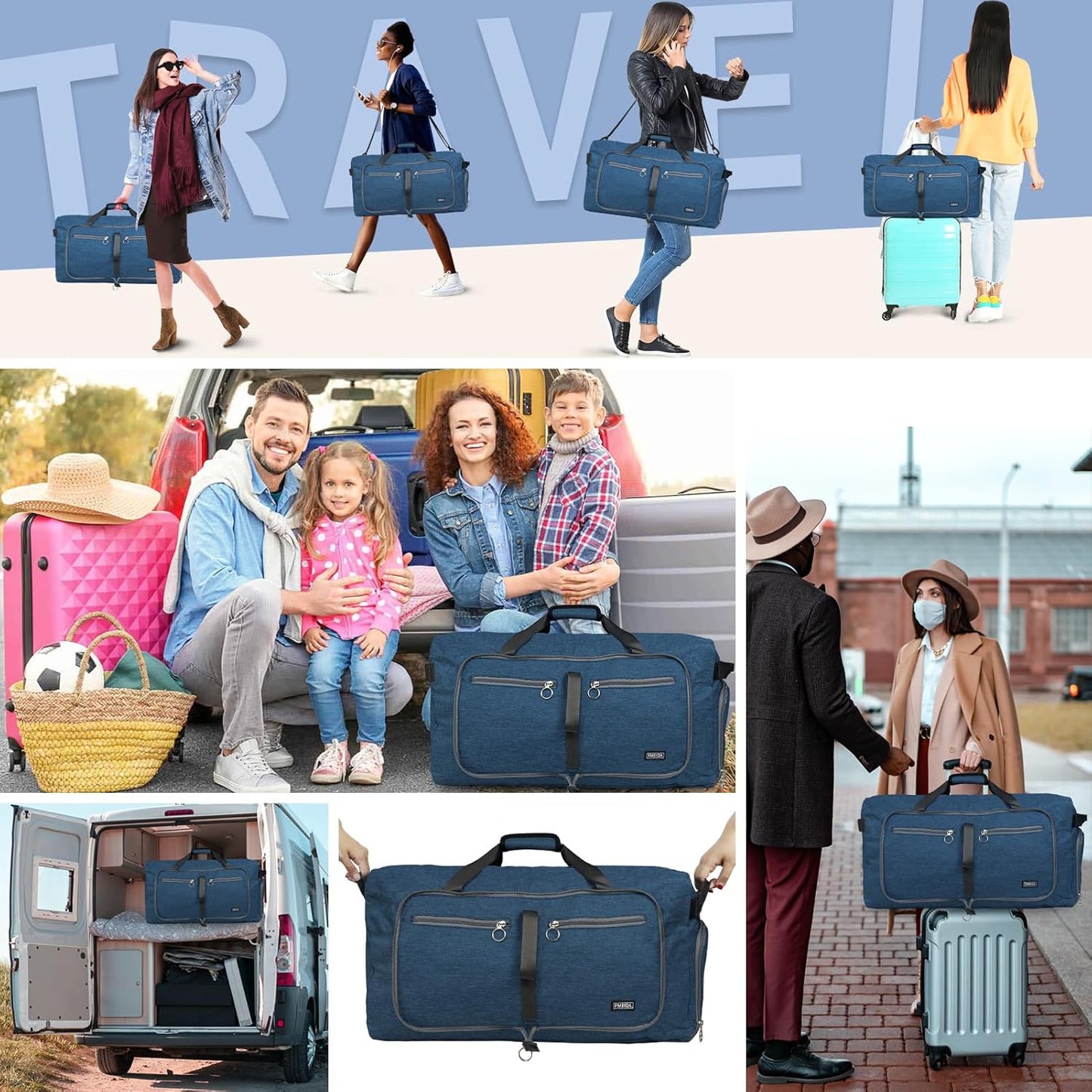 65L Duffle Bag Foldable Travel Duffel Bags for Men Women Travel Bag | Shoes Compartment, 65L Large Capacity, Foldable, Packable, Water Repellent, Tear Resistant, for Traveling Gym Overnight Camp