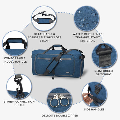 65L Duffle Bag Foldable Travel Duffel Bags for Men Women Travel Bag | Shoes Compartment, 65L Large Capacity, Foldable, Packable, Water Repellent, Tear Resistant, for Traveling Gym Overnight Camp