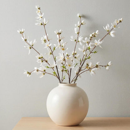 Riceshoot 4 Pcs Artificial Magnolia Flower Stems 35 Inch Faux Fake Realistic Long Magnolia Branches for Vase Home Decor Indoor Wedding Table Centerpiece Farmhouse Floral Arrangement Dining Room(White)