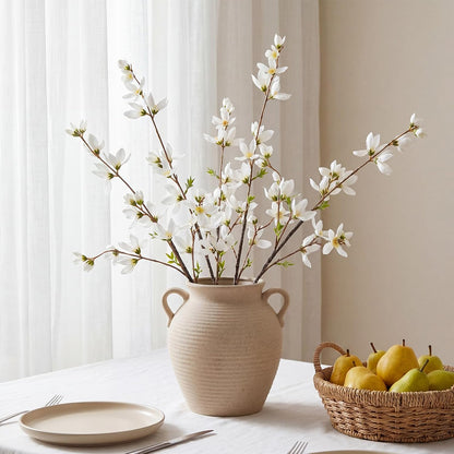 Riceshoot 4 Pcs Artificial Magnolia Flower Stems 35 Inch Faux Fake Realistic Long Magnolia Branches for Vase Home Decor Indoor Wedding Table Centerpiece Farmhouse Floral Arrangement Dining Room(White)