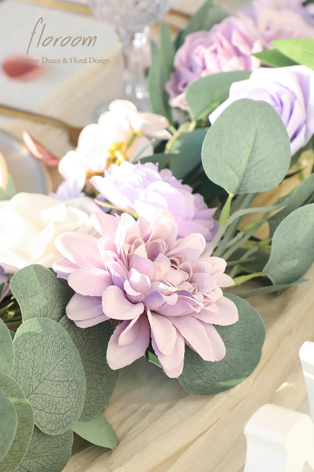 Lavender Violet Lilac Artificial Flowers Fake Roses Peonies Dahlias Greenery Combo Box Set for DIY Purple Wedding Bouquets Bridal Shower Centerpieces Floral Arrangements Party Table Decoration
