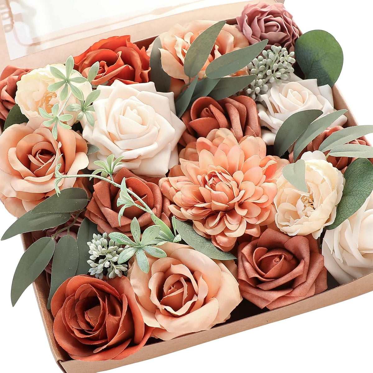 Lavender Violet Lilac Artificial Flowers Fake Roses Peonies Dahlias Greenery Combo Box Set for DIY Purple Wedding Bouquets Bridal Shower Centerpieces Floral Arrangements Party Table Decoration