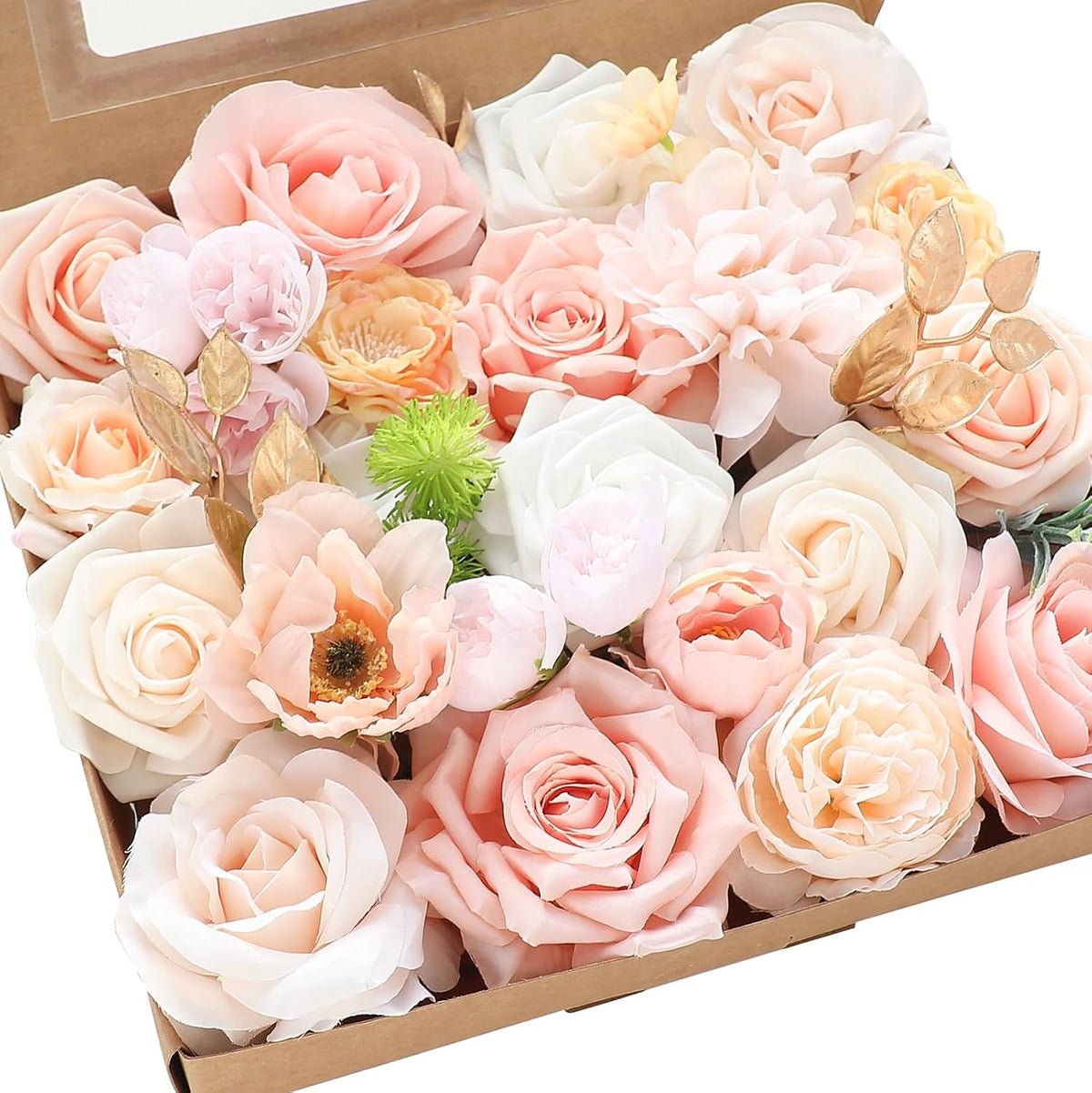 Lavender Violet Lilac Artificial Flowers Fake Roses Peonies Dahlias Greenery Combo Box Set for DIY Purple Wedding Bouquets Bridal Shower Centerpieces Floral Arrangements Party Table Decoration