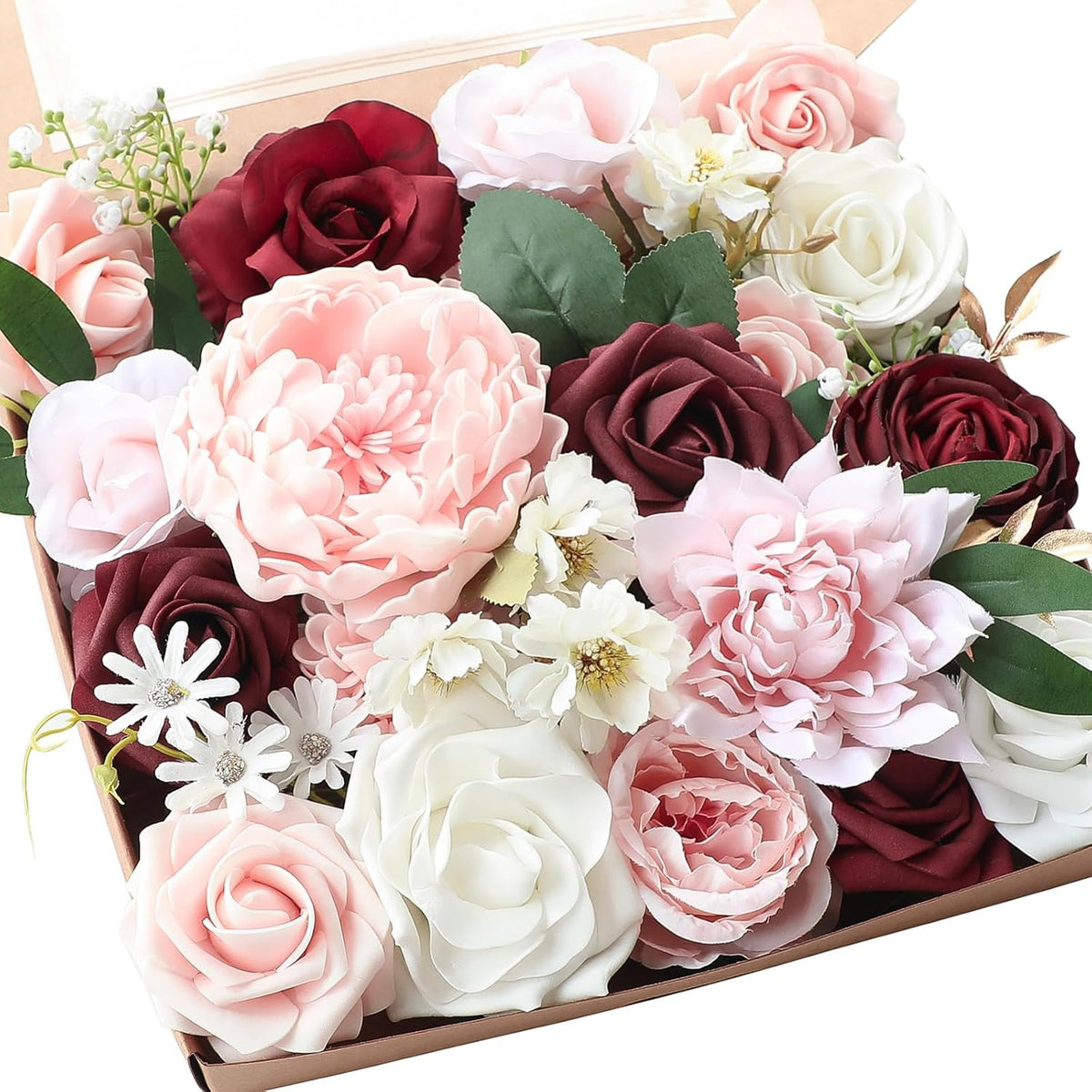 Lavender Violet Lilac Artificial Flowers Fake Roses Peonies Dahlias Greenery Combo Box Set for DIY Purple Wedding Bouquets Bridal Shower Centerpieces Floral Arrangements Party Table Decoration