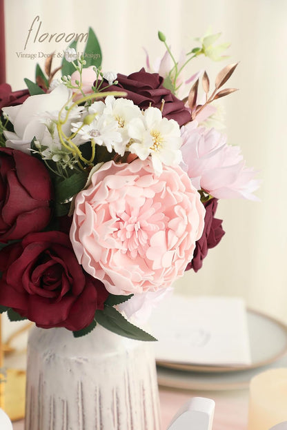 Lavender Violet Lilac Artificial Flowers Fake Roses Peonies Dahlias Greenery Combo Box Set for DIY Purple Wedding Bouquets Bridal Shower Centerpieces Floral Arrangements Party Table Decoration