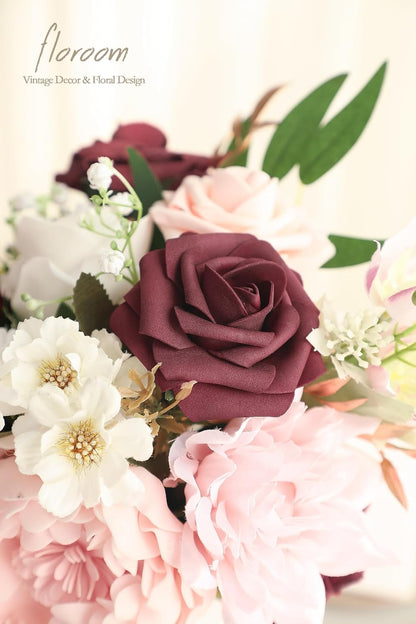 Lavender Violet Lilac Artificial Flowers Fake Roses Peonies Dahlias Greenery Combo Box Set for DIY Purple Wedding Bouquets Bridal Shower Centerpieces Floral Arrangements Party Table Decoration
