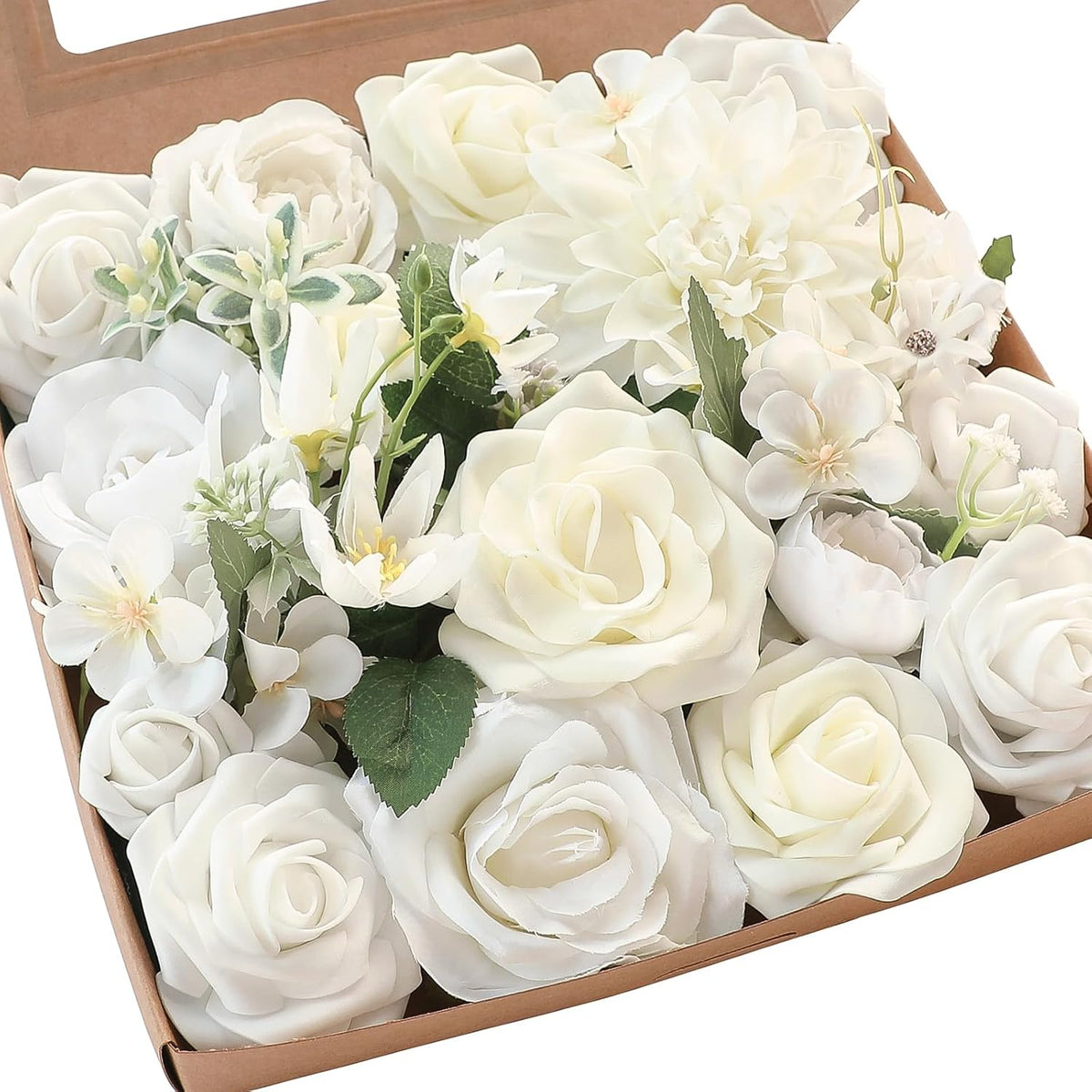 Lavender Violet Lilac Artificial Flowers Fake Roses Peonies Dahlias Greenery Combo Box Set for DIY Purple Wedding Bouquets Bridal Shower Centerpieces Floral Arrangements Party Table Decoration