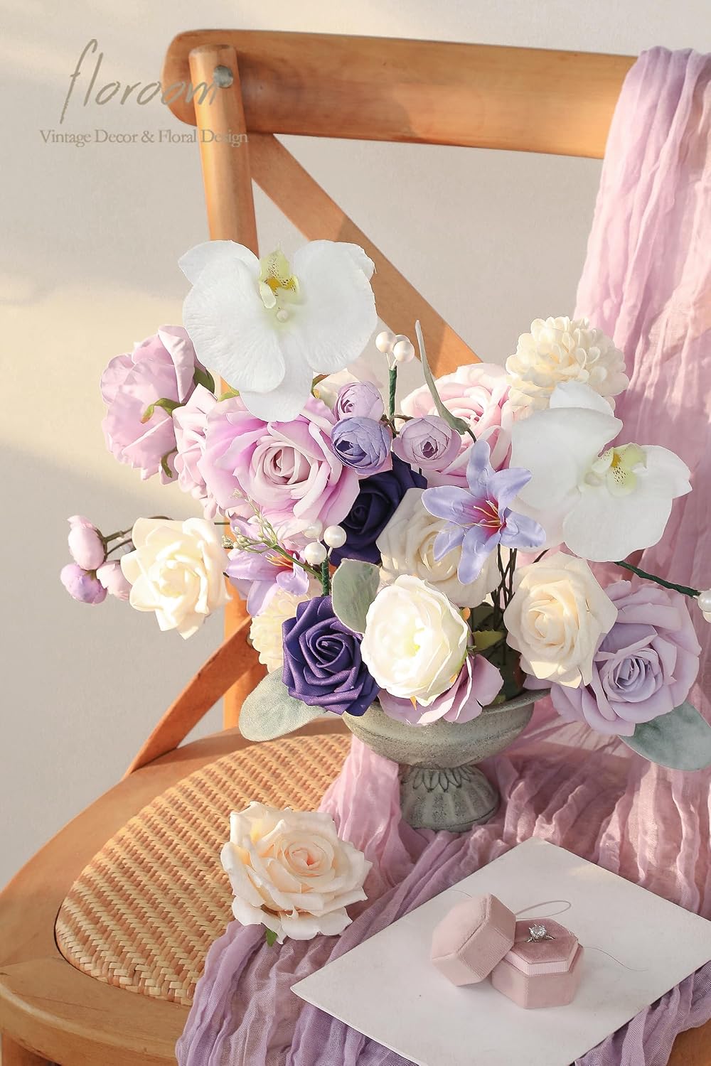Lavender Violet Lilac Artificial Flowers Fake Roses Peonies Dahlias Greenery Combo Box Set for DIY Purple Wedding Bouquets Bridal Shower Centerpieces Floral Arrangements Party Table Decoration