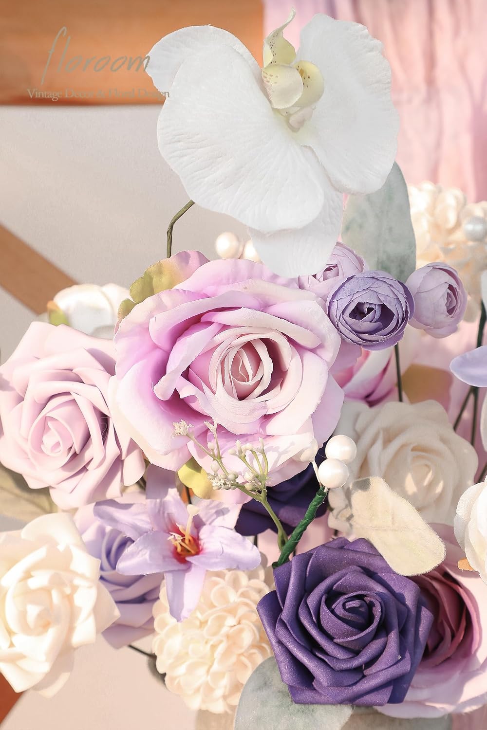 Lavender Violet Lilac Artificial Flowers Fake Roses Peonies Dahlias Greenery Combo Box Set for DIY Purple Wedding Bouquets Bridal Shower Centerpieces Floral Arrangements Party Table Decoration