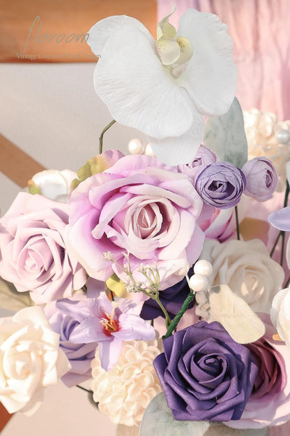 Lavender Violet Lilac Artificial Flowers Fake Roses Peonies Dahlias Greenery Combo Box Set for DIY Purple Wedding Bouquets Bridal Shower Centerpieces Floral Arrangements Party Table Decoration