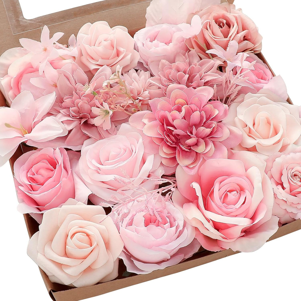 Lavender Violet Lilac Artificial Flowers Fake Roses Peonies Dahlias Greenery Combo Box Set for DIY Purple Wedding Bouquets Bridal Shower Centerpieces Floral Arrangements Party Table Decoration