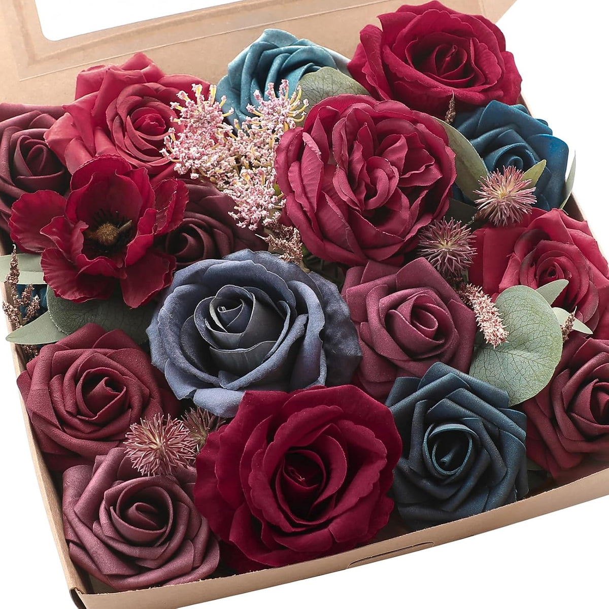 Lavender Violet Lilac Artificial Flowers Fake Roses Peonies Dahlias Greenery Combo Box Set for DIY Purple Wedding Bouquets Bridal Shower Centerpieces Floral Arrangements Party Table Decoration