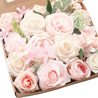 Lavender Violet Lilac Artificial Flowers Fake Roses Peonies Dahlias Greenery Combo Box Set for DIY Purple Wedding Bouquets Bridal Shower Centerpieces Floral Arrangements Party Table Decoration