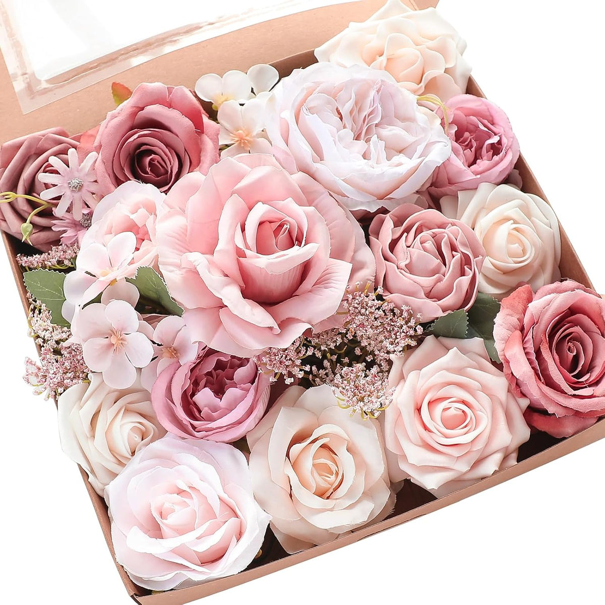 Lavender Violet Lilac Artificial Flowers Fake Roses Peonies Dahlias Greenery Combo Box Set for DIY Purple Wedding Bouquets Bridal Shower Centerpieces Floral Arrangements Party Table Decoration