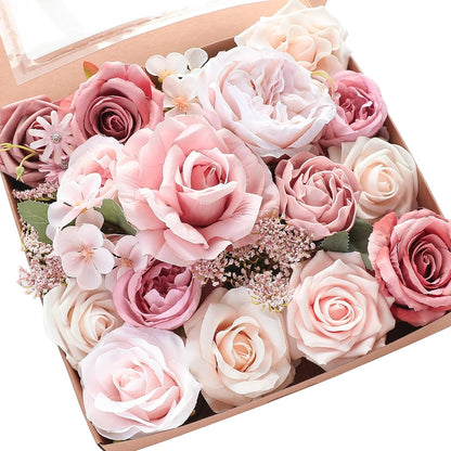 Lavender Violet Lilac Artificial Flowers Fake Roses Peonies Dahlias Greenery Combo Box Set for DIY Purple Wedding Bouquets Bridal Shower Centerpieces Floral Arrangements Party Table Decoration