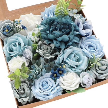 Lavender Violet Lilac Artificial Flowers Fake Roses Peonies Dahlias Greenery Combo Box Set for DIY Purple Wedding Bouquets Bridal Shower Centerpieces Floral Arrangements Party Table Decoration
