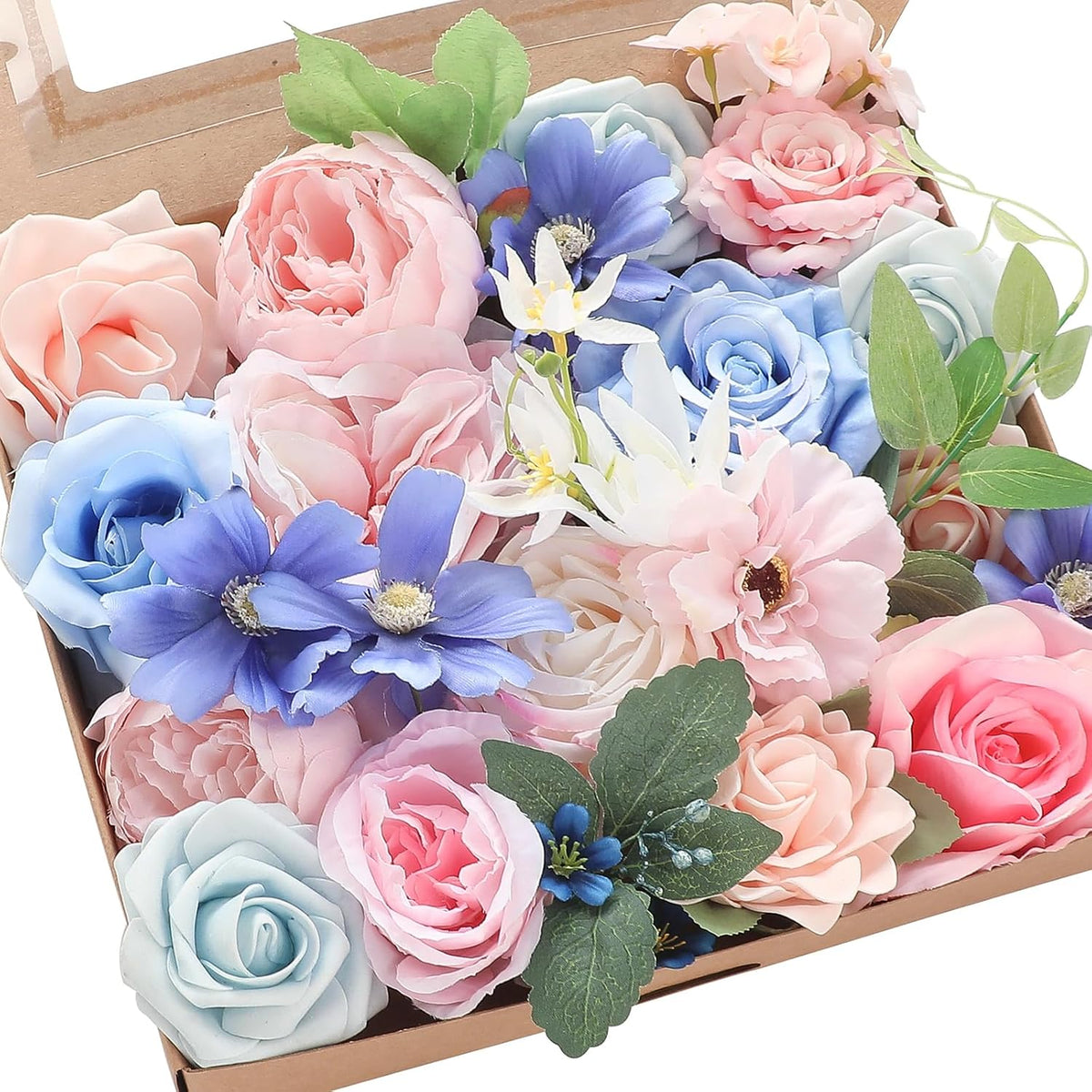 Lavender Violet Lilac Artificial Flowers Fake Roses Peonies Dahlias Greenery Combo Box Set for DIY Purple Wedding Bouquets Bridal Shower Centerpieces Floral Arrangements Party Table Decoration