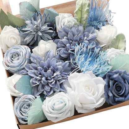 Lavender Violet Lilac Artificial Flowers Fake Roses Peonies Dahlias Greenery Combo Box Set for DIY Purple Wedding Bouquets Bridal Shower Centerpieces Floral Arrangements Party Table Decoration