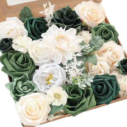 Lavender Violet Lilac Artificial Flowers Fake Roses Peonies Dahlias Greenery Combo Box Set for DIY Purple Wedding Bouquets Bridal Shower Centerpieces Floral Arrangements Party Table Decoration