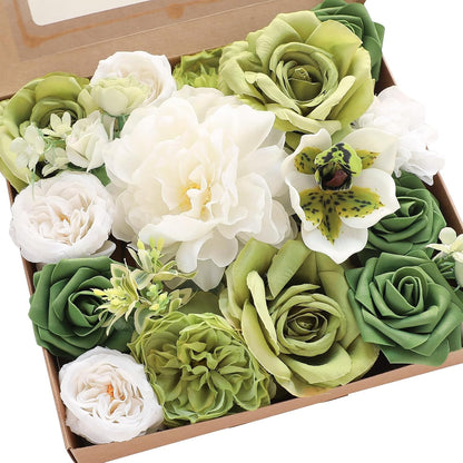 Lavender Violet Lilac Artificial Flowers Fake Roses Peonies Dahlias Greenery Combo Box Set for DIY Purple Wedding Bouquets Bridal Shower Centerpieces Floral Arrangements Party Table Decoration