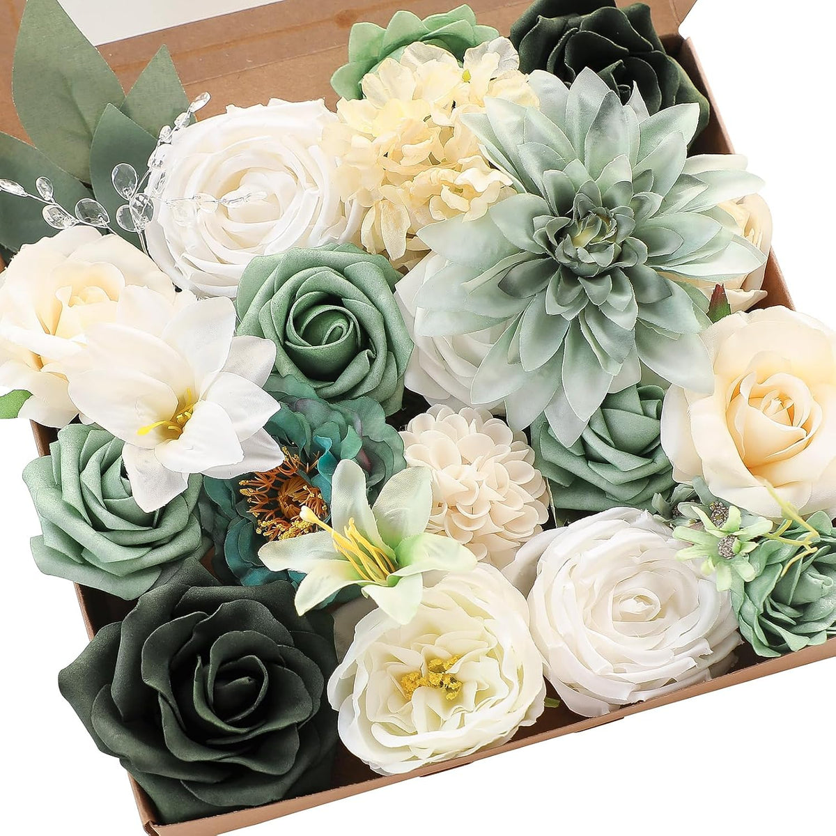 Lavender Violet Lilac Artificial Flowers Fake Roses Peonies Dahlias Greenery Combo Box Set for DIY Purple Wedding Bouquets Bridal Shower Centerpieces Floral Arrangements Party Table Decoration