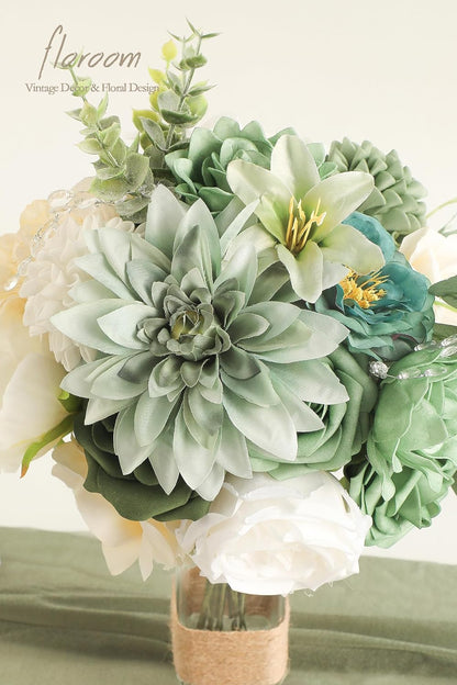 Lavender Violet Lilac Artificial Flowers Fake Roses Peonies Dahlias Greenery Combo Box Set for DIY Purple Wedding Bouquets Bridal Shower Centerpieces Floral Arrangements Party Table Decoration