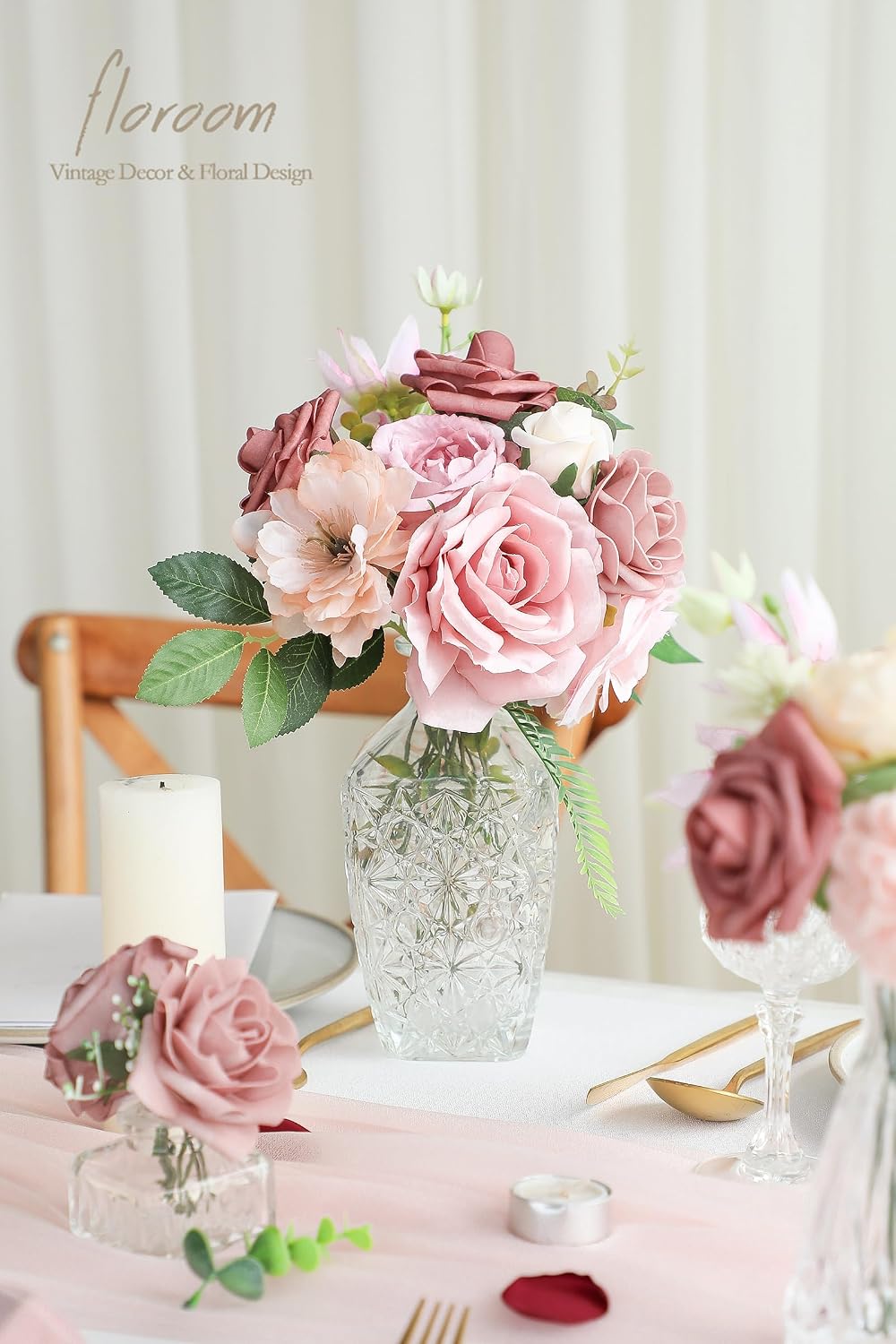 Lavender Violet Lilac Artificial Flowers Fake Roses Peonies Dahlias Greenery Combo Box Set for DIY Purple Wedding Bouquets Bridal Shower Centerpieces Floral Arrangements Party Table Decoration