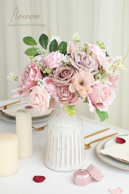 Lavender Violet Lilac Artificial Flowers Fake Roses Peonies Dahlias Greenery Combo Box Set for DIY Purple Wedding Bouquets Bridal Shower Centerpieces Floral Arrangements Party Table Decoration