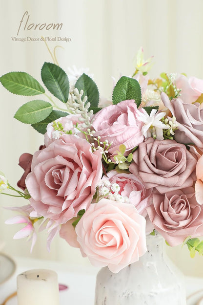 Lavender Violet Lilac Artificial Flowers Fake Roses Peonies Dahlias Greenery Combo Box Set for DIY Purple Wedding Bouquets Bridal Shower Centerpieces Floral Arrangements Party Table Decoration