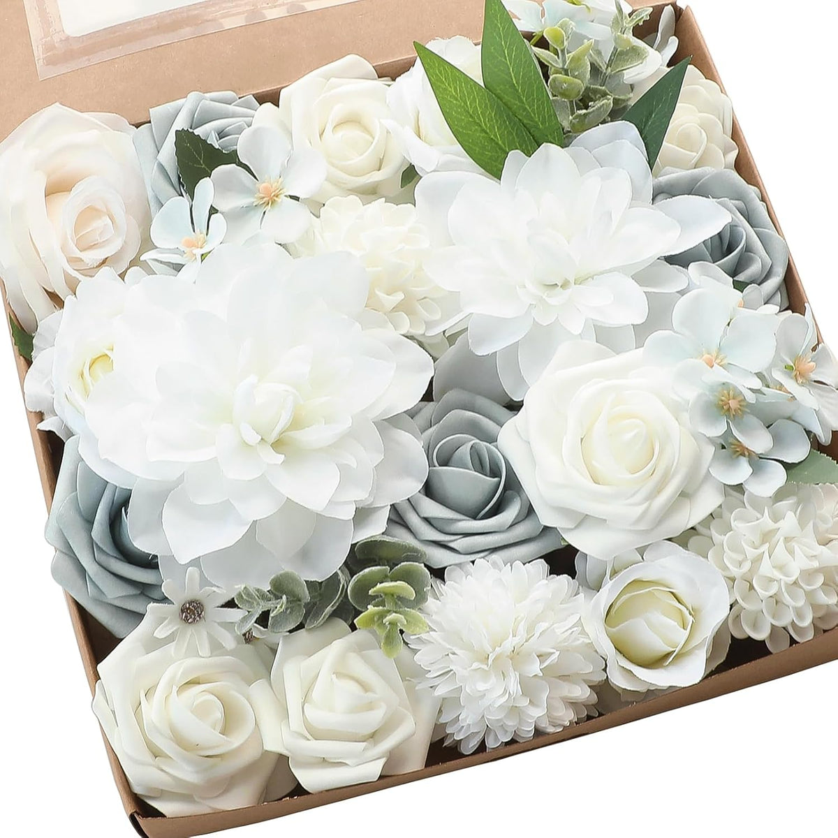 Lavender Violet Lilac Artificial Flowers Fake Roses Peonies Dahlias Greenery Combo Box Set for DIY Purple Wedding Bouquets Bridal Shower Centerpieces Floral Arrangements Party Table Decoration