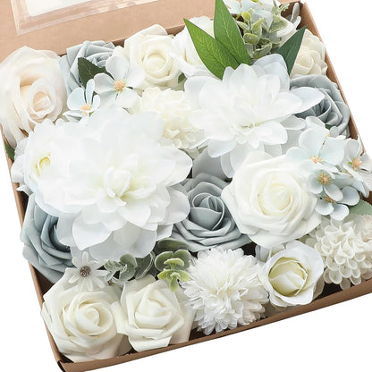 Lavender Violet Lilac Artificial Flowers Fake Roses Peonies Dahlias Greenery Combo Box Set for DIY Purple Wedding Bouquets Bridal Shower Centerpieces Floral Arrangements Party Table Decoration