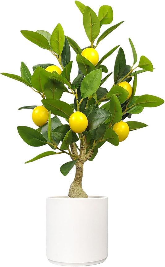 Artificial Lemon Tree 20.5 Inches Tall, Fake Potted Citrus Plant