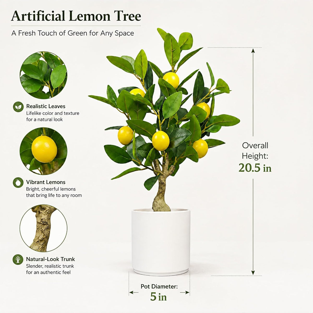 Artificial Lemon Tree 20.5 Inches Tall, Fake Potted Citrus Plant