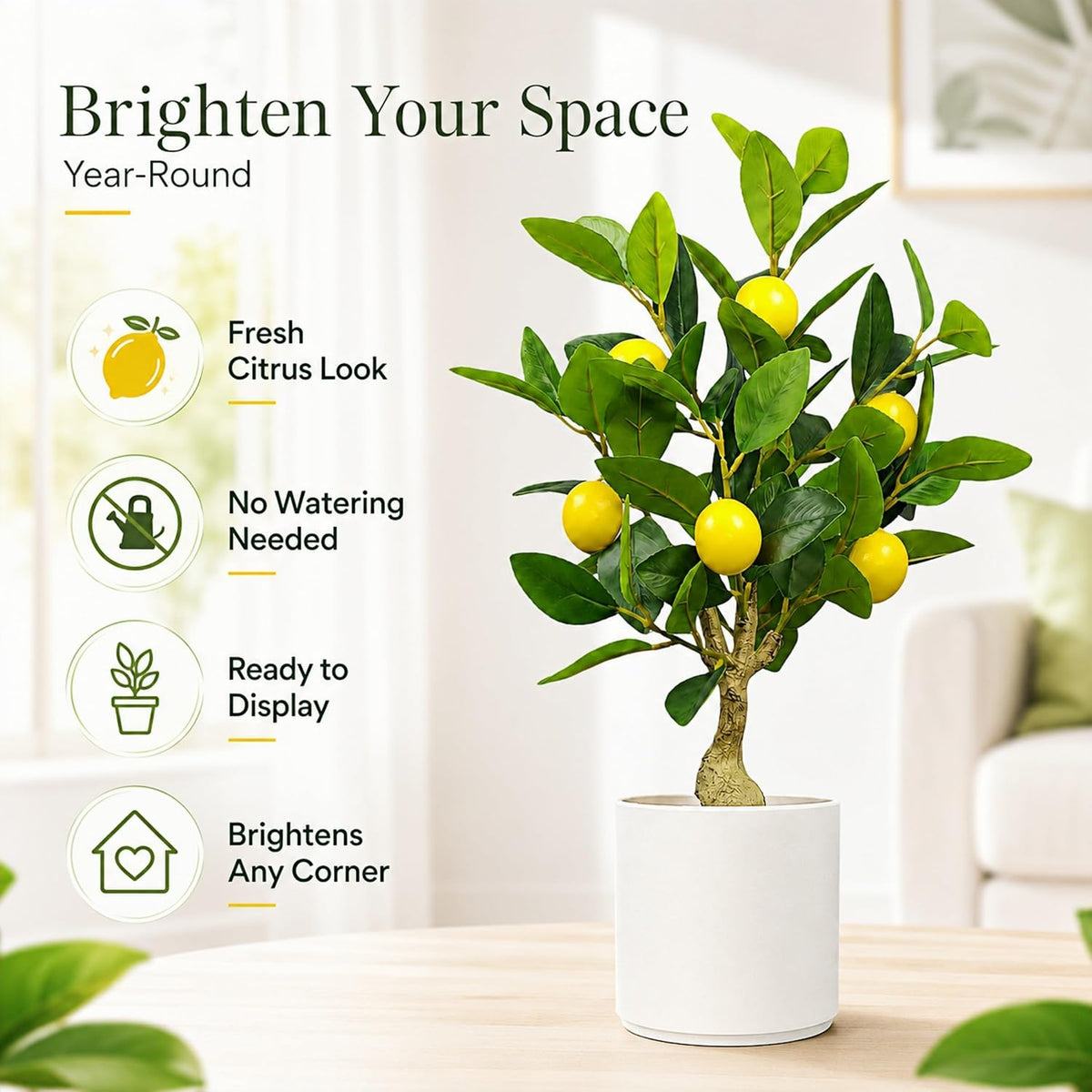 Artificial Lemon Tree 20.5 Inches Tall, Fake Potted Citrus Plant