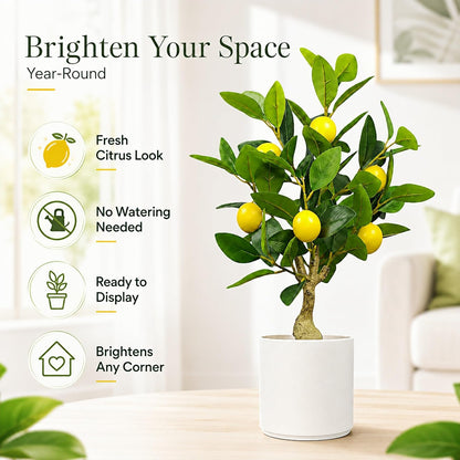 Artificial Lemon Tree 20.5 Inches Tall, Fake Potted Citrus Plant