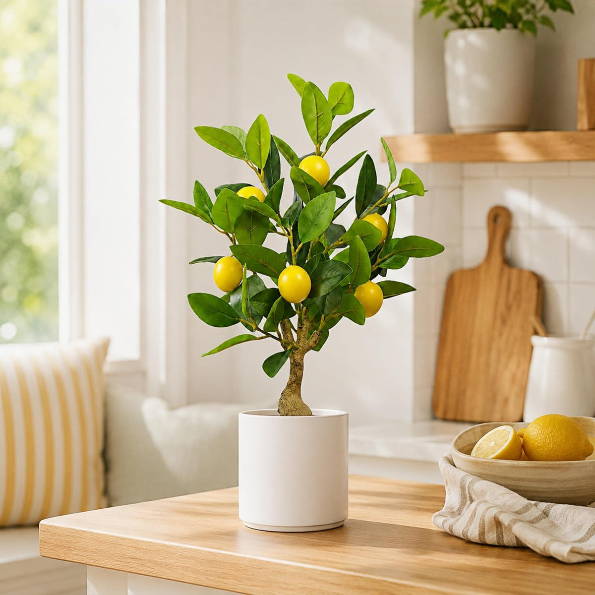 Artificial Lemon Tree 20.5 Inches Tall, Fake Potted Citrus Plant