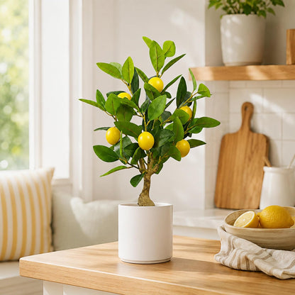 Artificial Lemon Tree 20.5 Inches Tall, Fake Potted Citrus Plant