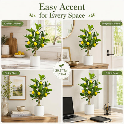 Artificial Lemon Tree 20.5 Inches Tall, Fake Potted Citrus Plant